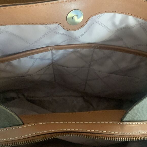 Michael Kors Raven olive green canvas tan leather satchel shoulder bag NWT - Picture 10 of 12